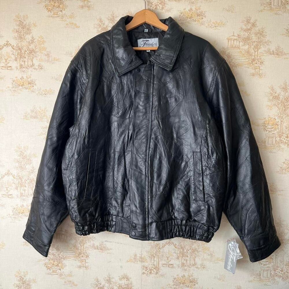 NWT 00s Y2K Fondini Patchwork Leather Bomber | Size XL
